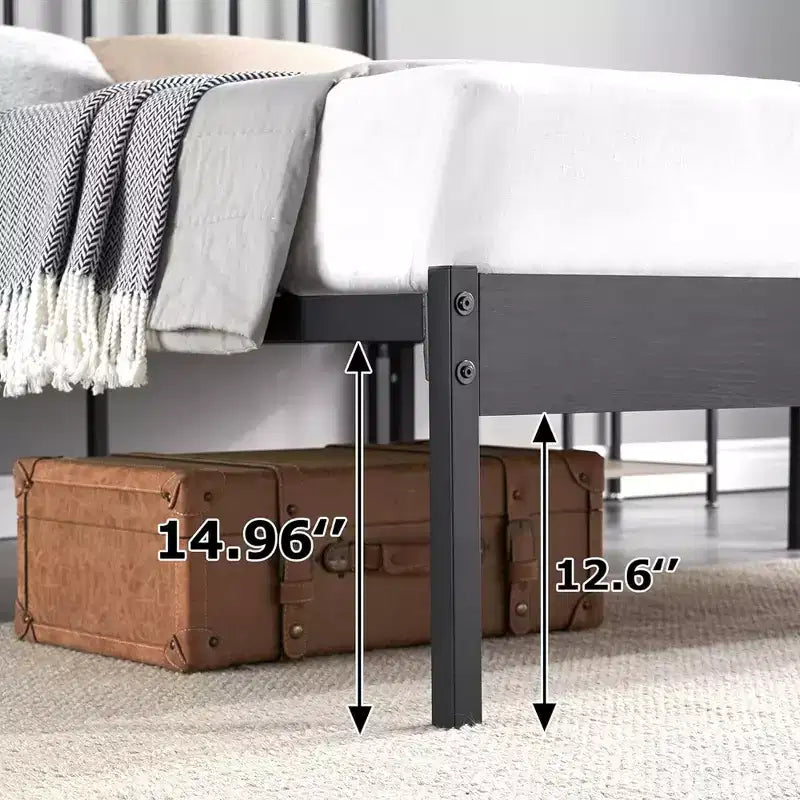 Whizmax Base Letto in Metallo da 14 Pollici con Testiera, Nessuna Rete a Molle Necessaria, Facile Montaggio