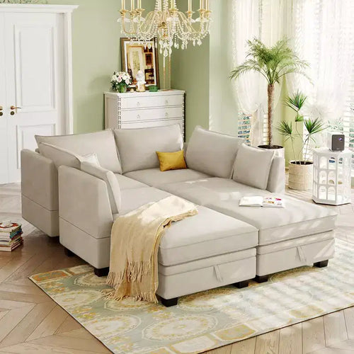 115.1 Modern Large U-Shape Storage Sectional Sofa, Convertible Sofa Bed with Reversible Chaise - ModernLuxe