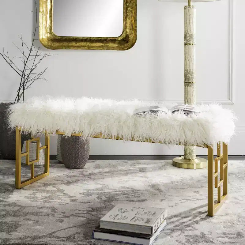 Panca Mera in finta lana di agnello - FOX6291 - Bianca - Safavieh Couture
