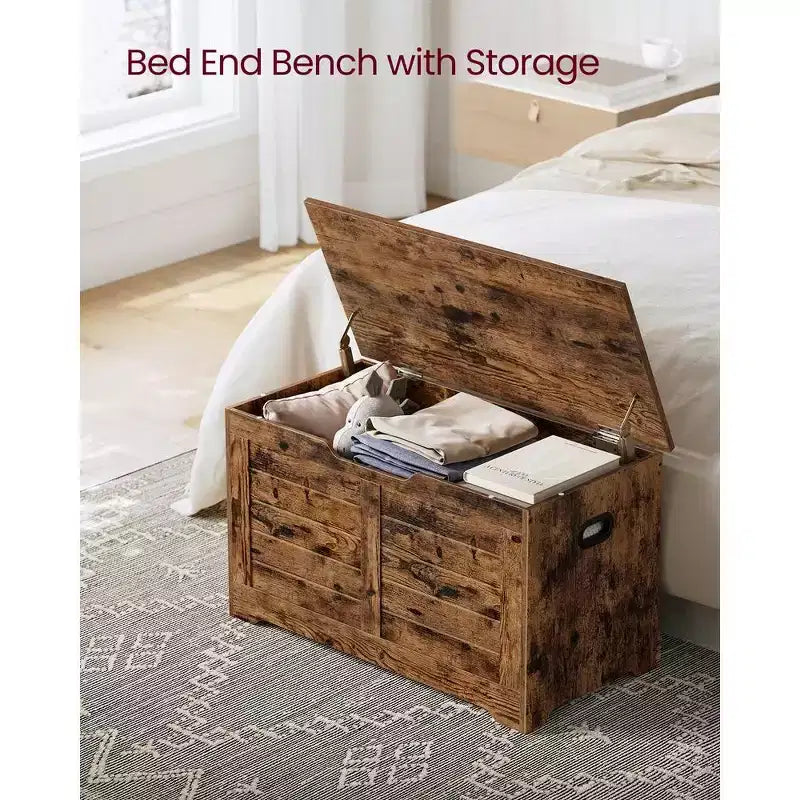 VASAGLE Cassapanca Stile Rustico con Cerniere di Sicurezza - Soluzione Versatile per Ingresso, Camera da Letto e Soggiorno