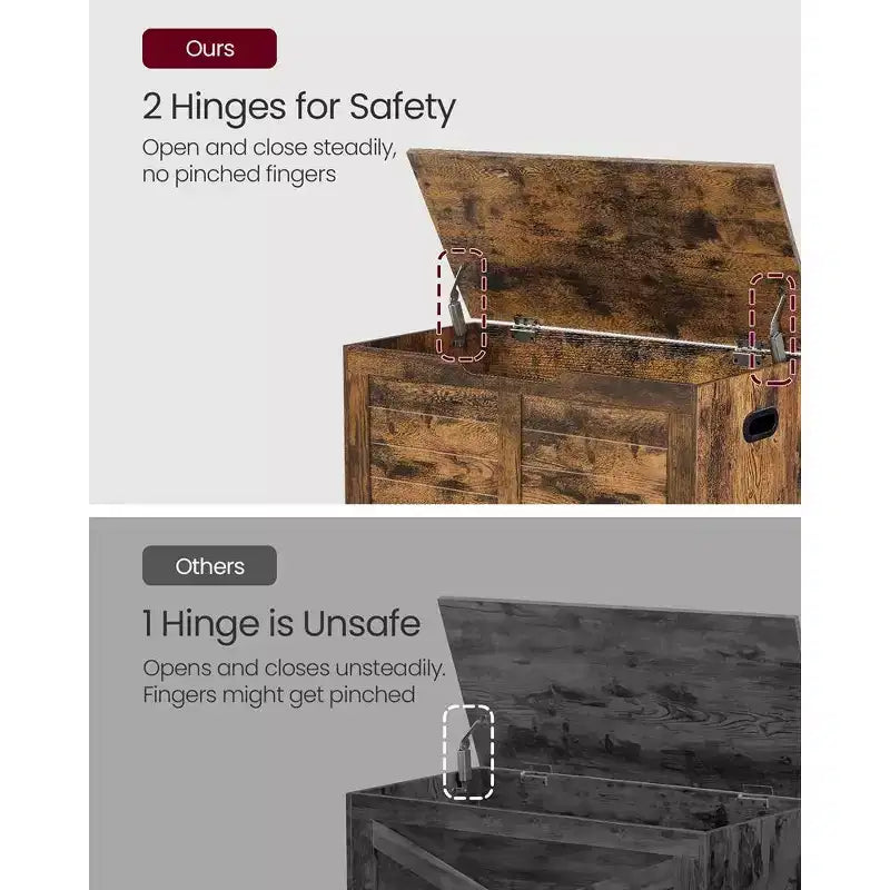 VASAGLE Cassapanca Stile Rustico con Cerniere di Sicurezza - Soluzione Versatile per Ingresso, Camera da Letto e Soggiorno