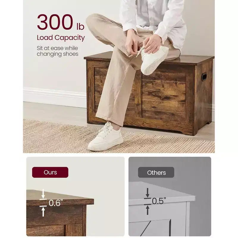VASAGLE Cassapanca Stile Rustico con Cerniere di Sicurezza - Soluzione Versatile per Ingresso, Camera da Letto e Soggiorno