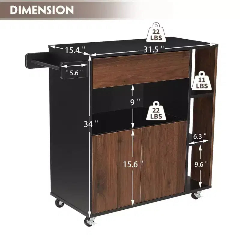 Carrello da cucina JOMEED con isola mobile, cassetti e portasciugamani