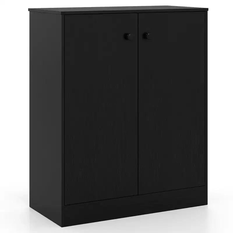 Mobile Contenitore a 2 Ante Costway, Organizer Autoportante con Scaffale a 3 Ripiani, Ingresso, Nero/Marrone