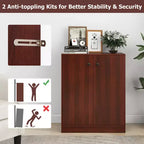 Mobile Contenitore a 2 Ante Costway, Organizer Autoportante con Scaffale a 3 Ripiani, Ingresso, Nero/Marrone