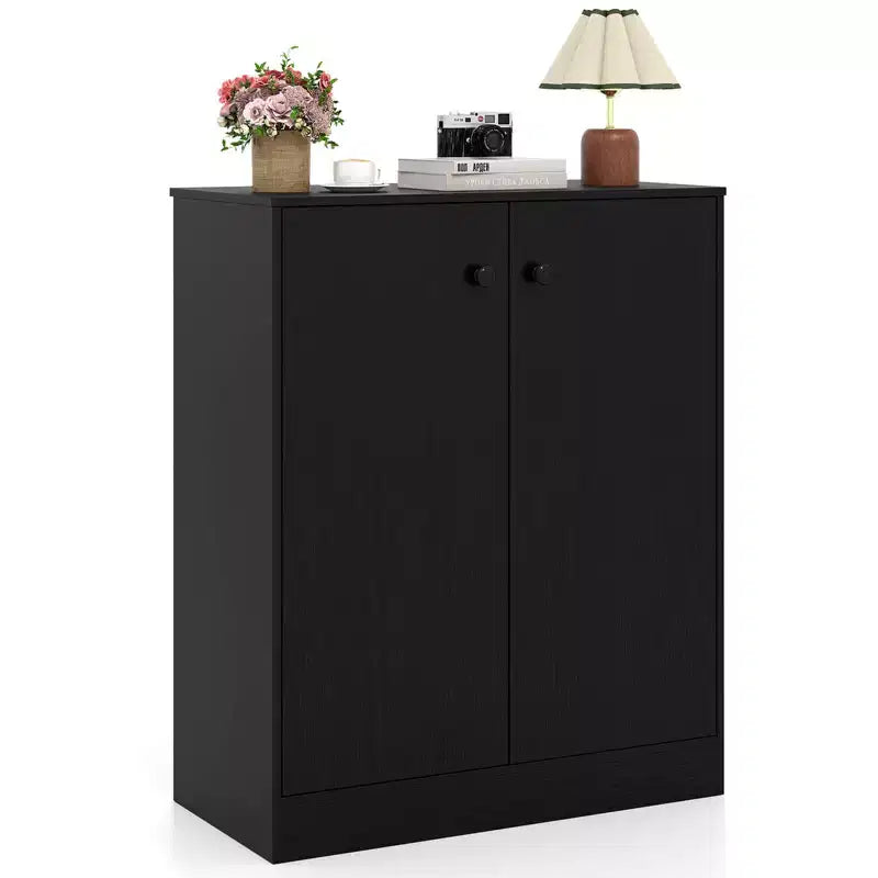 Costway 2-Door Storage Cabinet Freestanding Storage Organizer with 3-Tier Shelf Entryway Black/Brown