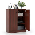 Mobile Contenitore a 2 Ante Costway, Organizer Autoportante con Scaffale a 3 Ripiani, Ingresso, Nero/Marrone