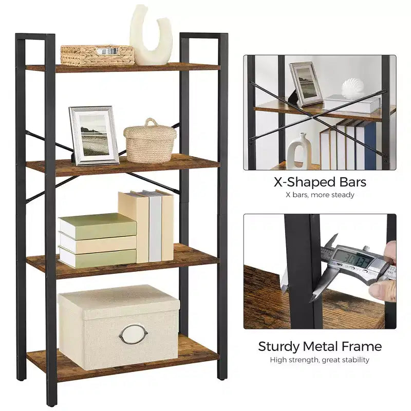 VASAGLE Scaffale, Libreria a 4 Ripiani, Scaffali da Ufficio