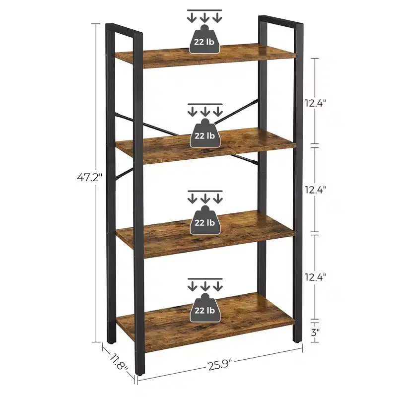 VASAGLE Scaffale, Libreria a 4 Ripiani, Scaffali da Ufficio