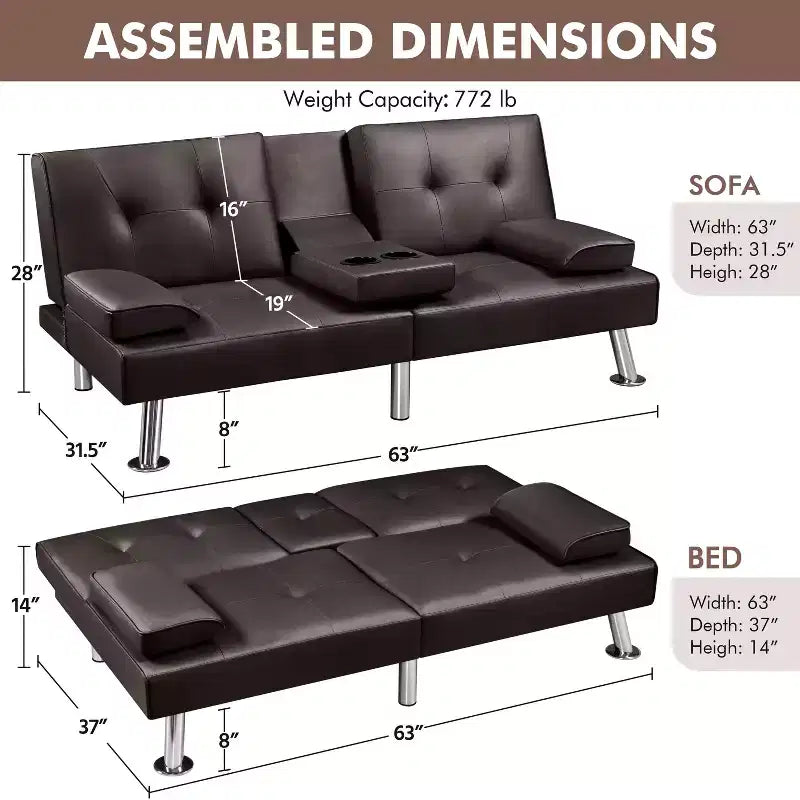 Yaheetech Divano Letto Futon Convertibile in Ecopelle