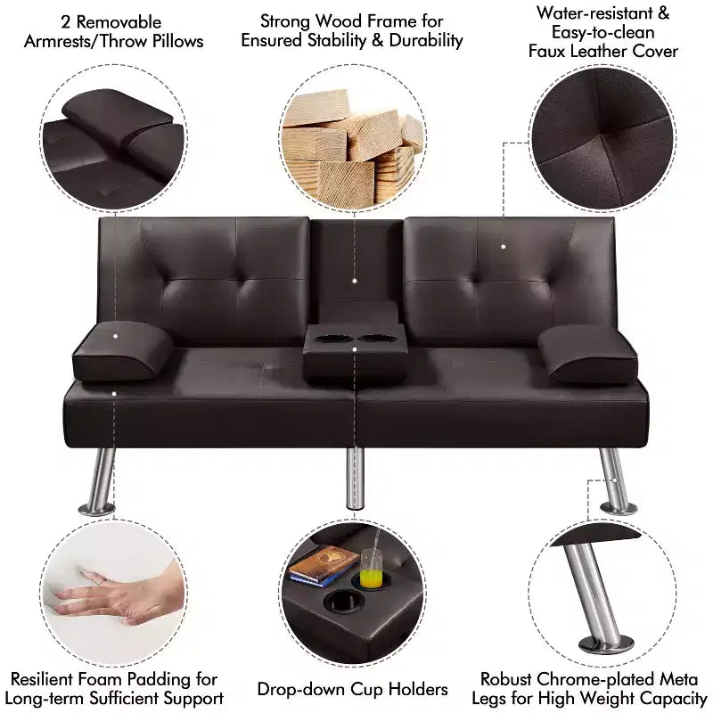 Yaheetech Divano Letto Futon Convertibile in Ecopelle