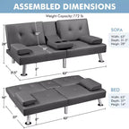 Yaheetech Divano Letto Futon Convertibile in Ecopelle