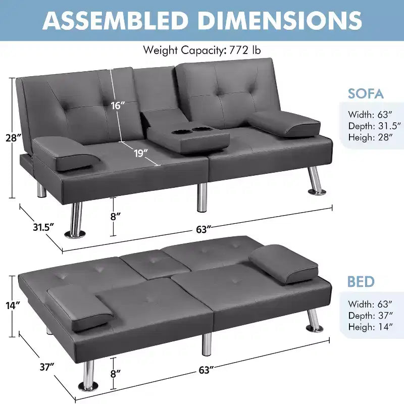 Yaheetech Divano Letto Futon Convertibile in Ecopelle
