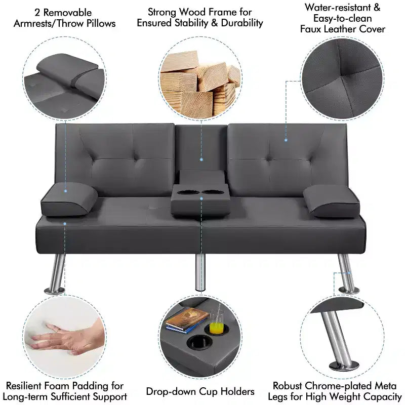 Yaheetech Divano Letto Futon Convertibile in Ecopelle