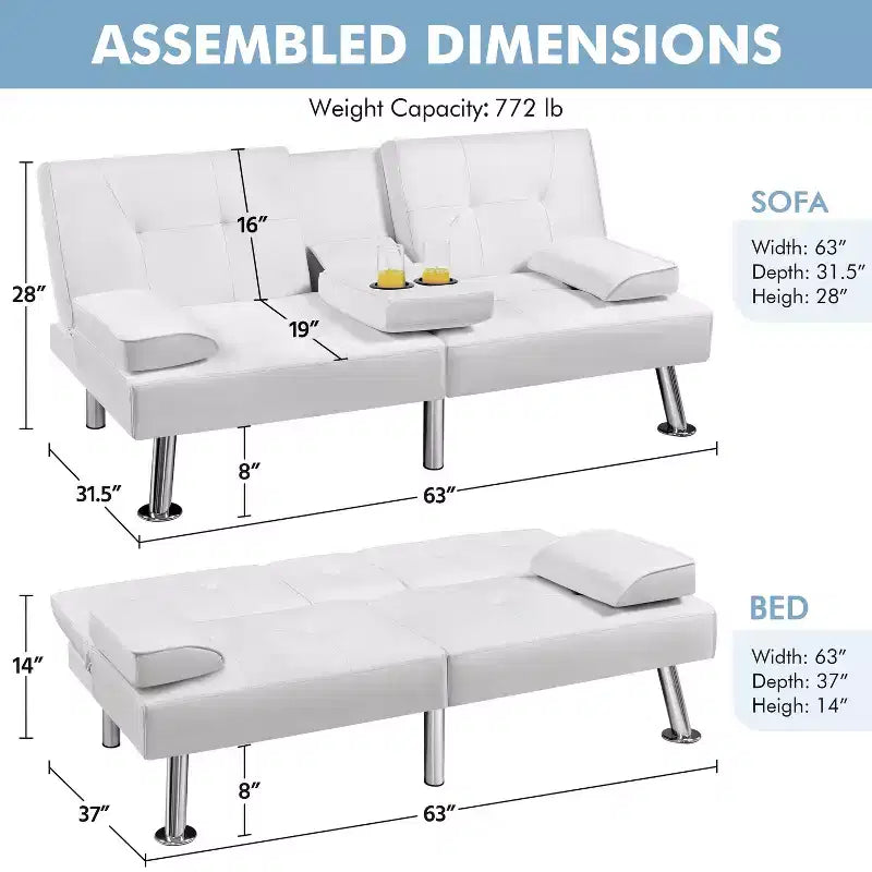 Yaheetech Divano Letto Futon Convertibile in Ecopelle