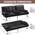 Yaheetech Divano Letto Futon Convertibile in Ecopelle