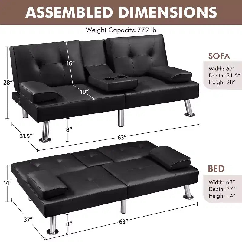 Yaheetech Divano Letto Futon Convertibile in Ecopelle