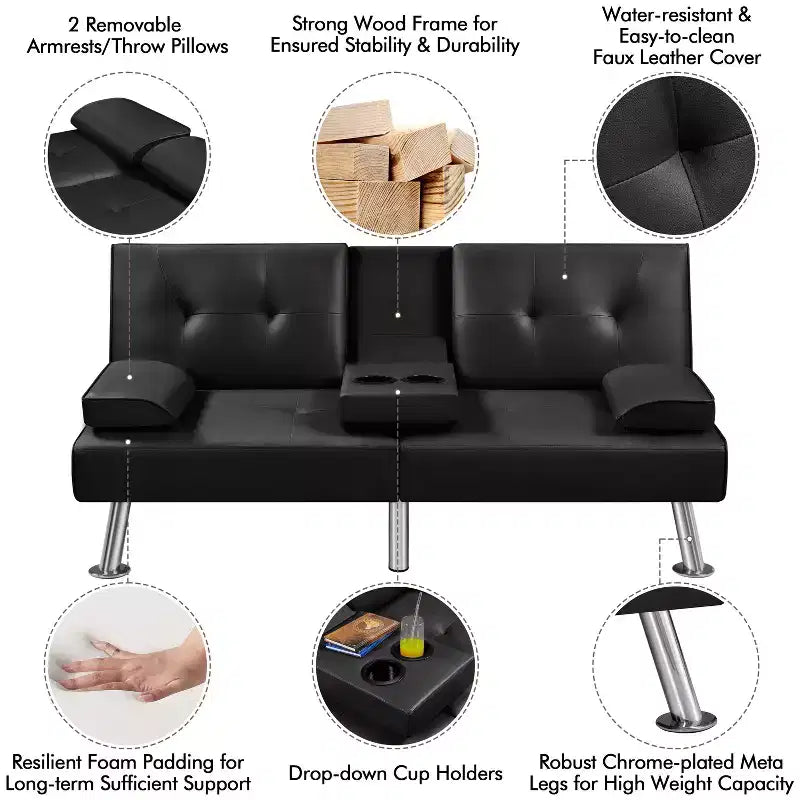 Yaheetech Divano Letto Futon Convertibile in Ecopelle