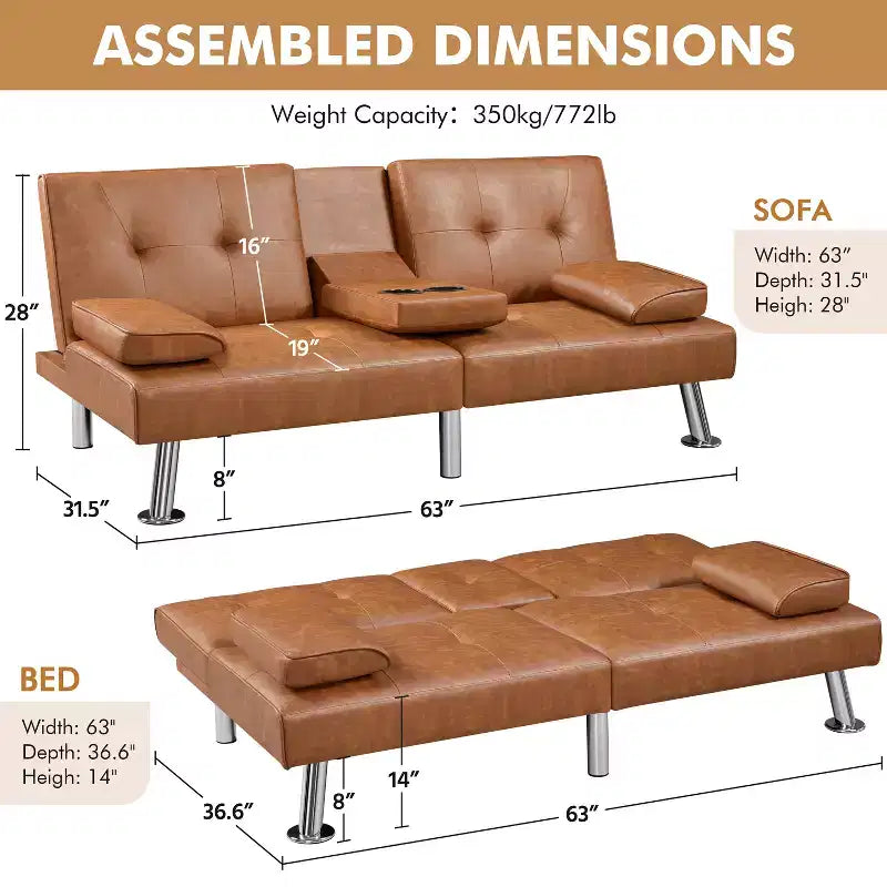 Yaheetech Divano Letto Futon Convertibile in Ecopelle