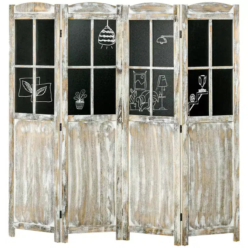 HOMCOM 5.6' Tall Wood 4 Panel Farmhouse Style Folding Room Divider Privacy Screens, Natural