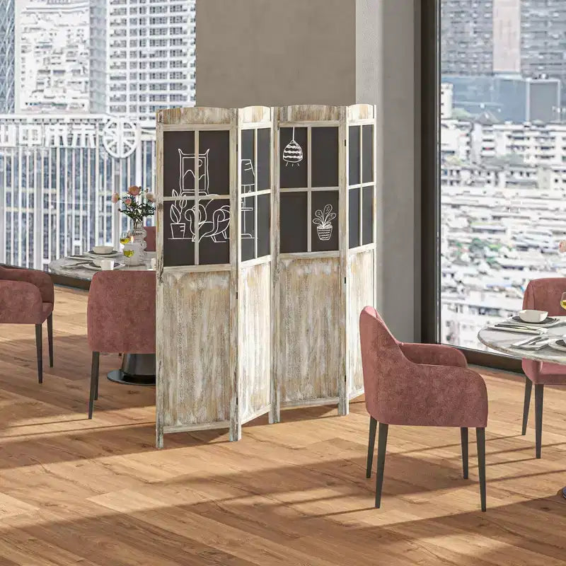 HOMCOM Divisorio Pieghevole in Legno a 4 Pannelli Stile Rustico, Paravento per Privacy Alto 170cm, Naturale