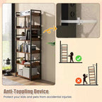Costway Scaffale a 6 Livelli, Libreria con Ripiani Aperti, Scaffale in Metallo con 4 Ganci