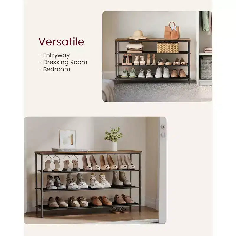 Scarpiera VASAGLE a 4 Livelli, Mobile Scarpiera per 15-18 Paia di Scarpe, Marrone Rustico e Nero