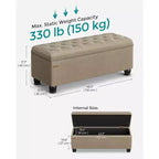 SONGMICS Panca Contenitore Pouf da Ingresso, Sgabello Poggiapiedi Contenitore con Portata di 150 kg, Gambe in Legno Massello