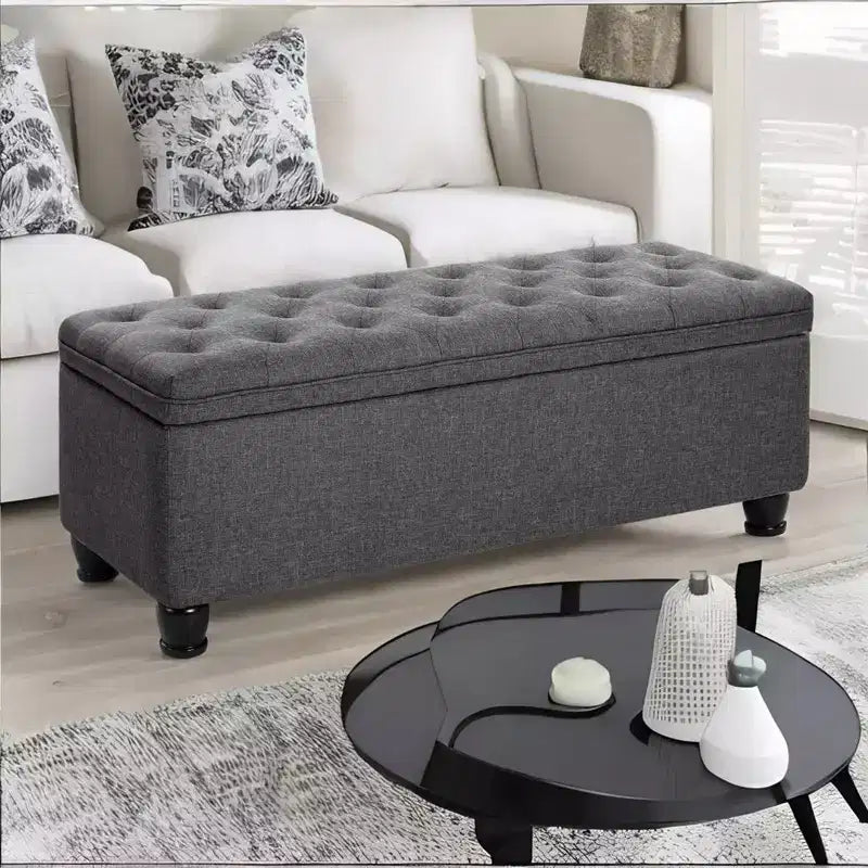 SONGMICS Panca Contenitore Pouf da Ingresso, Sgabello Poggiapiedi Contenitore con Portata di 150 kg, Gambe in Legno Massello