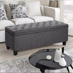 SONGMICS Panca Contenitore Pouf da Ingresso, Sgabello Poggiapiedi Contenitore con Portata di 150 kg, Gambe in Legno Massello