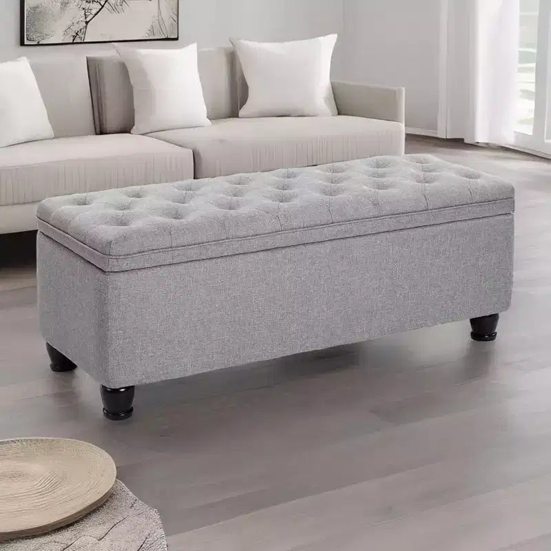 SONGMICS Panca Contenitore Pouf da Ingresso, Sgabello Poggiapiedi Contenitore con Portata di 150 kg, Gambe in Legno Massello