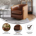 Flash Furniture Poltrona Club Myles con Base Girevole a 360° in Metallo e Rivestimento con Rifiniture Decorative con Borchie