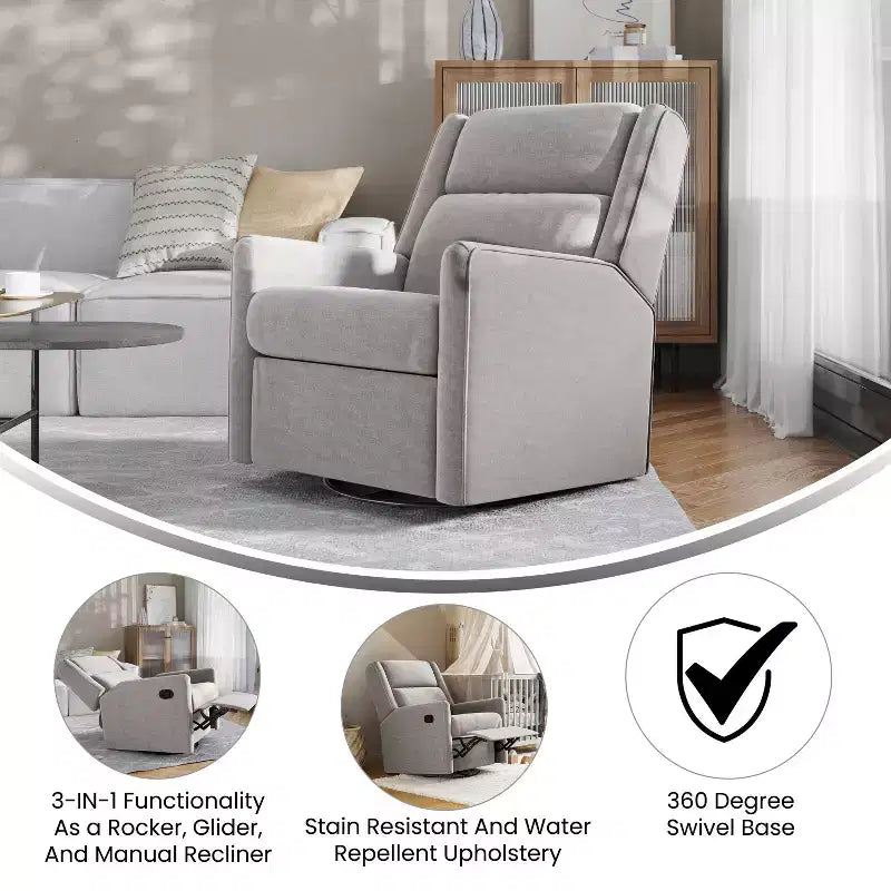 Poltrona reclinabile Flash Furniture Cash con base girevole, manuale girevole a 360 gradi, perfetta per soggiorno, camera da letto o cameretta dei bambini