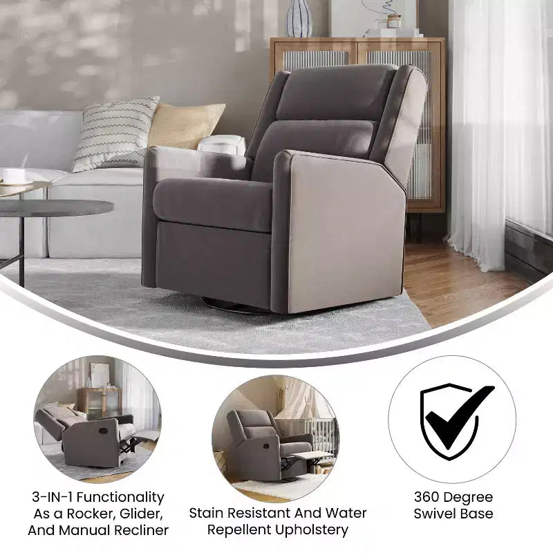 Poltrona reclinabile Flash Furniture Cash con base girevole, manuale girevole a 360 gradi, perfetta per soggiorno, camera da letto o cameretta dei bambini