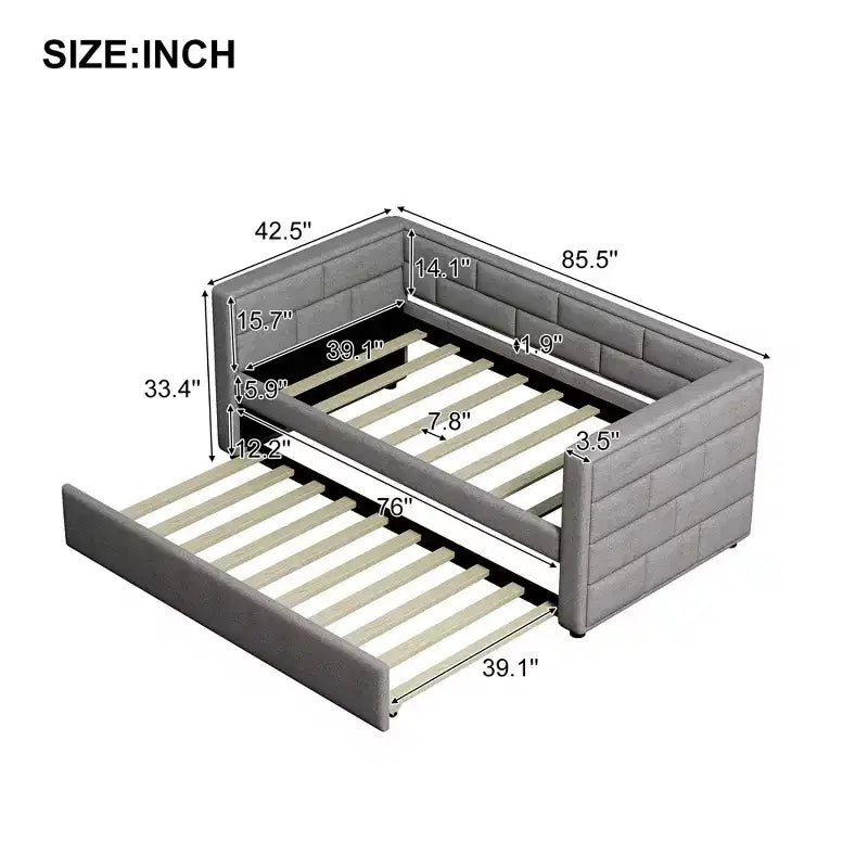 Divano Letto Singolo con Letto Estraibile e Schienale Imbottito, Grigio-ModernLuxe