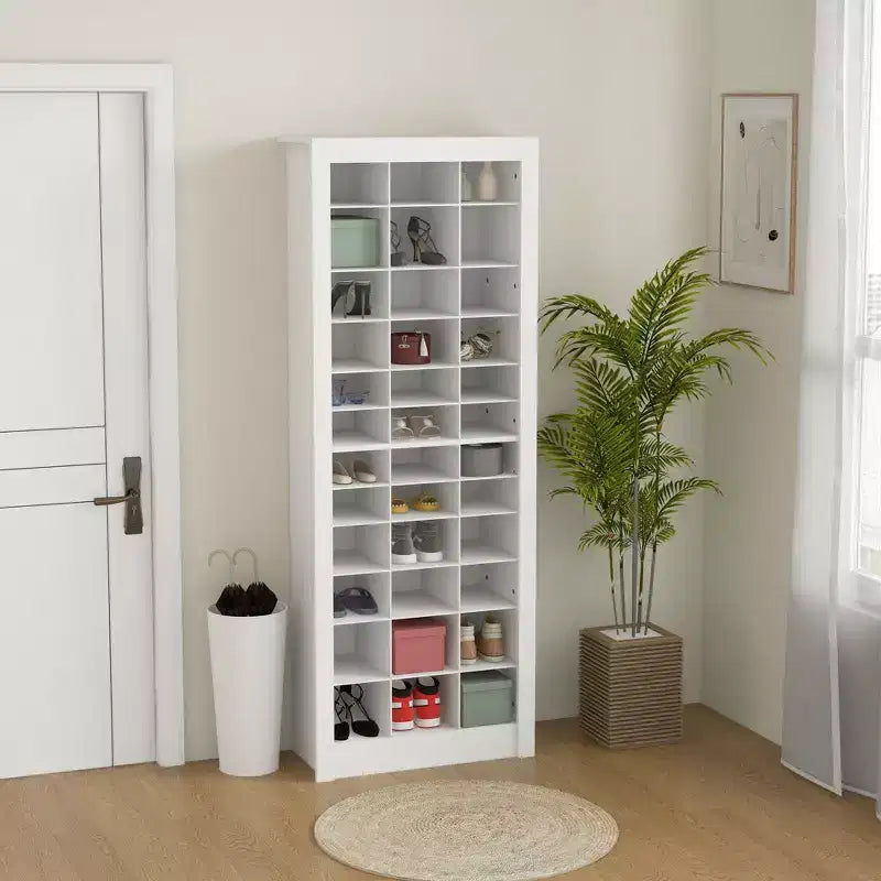 HOMCOM Scarpiera Stretta 71" per Ingresso, Scarpiera Alta con 3 Altezze di Cubi Aperti per 36 Paia di Scarpe per Corridoio, Bianca