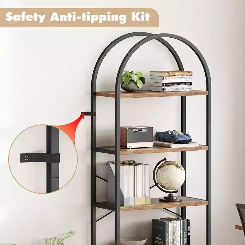 Libreria ad arco Whizmax, libreria a 5 ripiani con struttura in metallo, libreria moderna alta, scaffali aperti per ufficio, studio, soggiorno