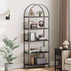Libreria ad arco Whizmax, libreria a 5 ripiani con struttura in metallo, libreria moderna alta, scaffali aperti per ufficio, studio, soggiorno