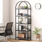 Libreria ad arco Whizmax, libreria a 5 ripiani con struttura in metallo, libreria moderna alta, scaffali aperti per ufficio, studio, soggiorno