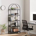 Libreria ad arco Whizmax, libreria a 5 ripiani con struttura in metallo, libreria moderna alta, scaffali aperti per ufficio, studio, soggiorno