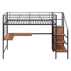 Letto a soppalco matrimoniale in metallo con scrivania e griglia metallica, elegante letto con struttura in metallo, scala contenitore e armadio - ModernLuxe