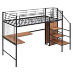 Letto a soppalco matrimoniale in metallo con scrivania e griglia metallica, elegante letto con struttura in metallo, scala contenitore e armadio - ModernLuxe