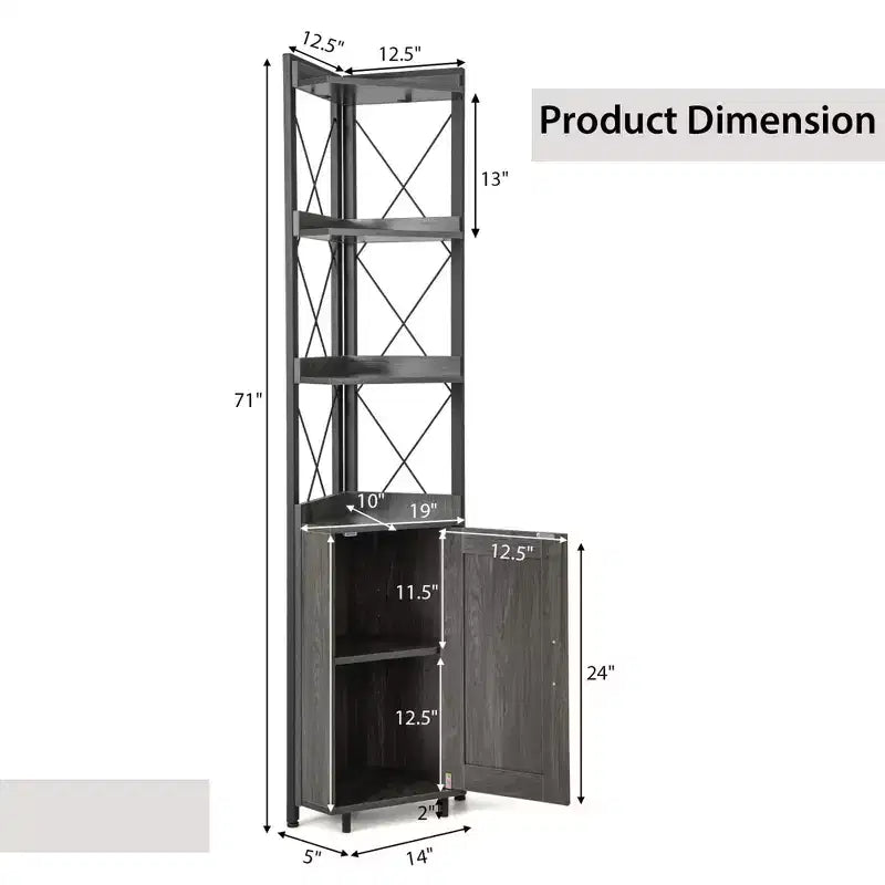Libreria angolare a 6 ripiani Costway con ripiani regolabili a 5 livelli e kit antiribaltamento marrone rustico/grigio