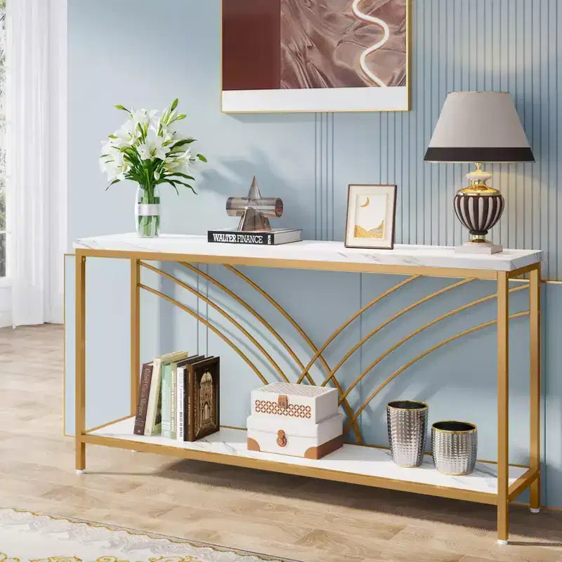 Tavolo console lungo in finto marmo Tribesigns 70,86