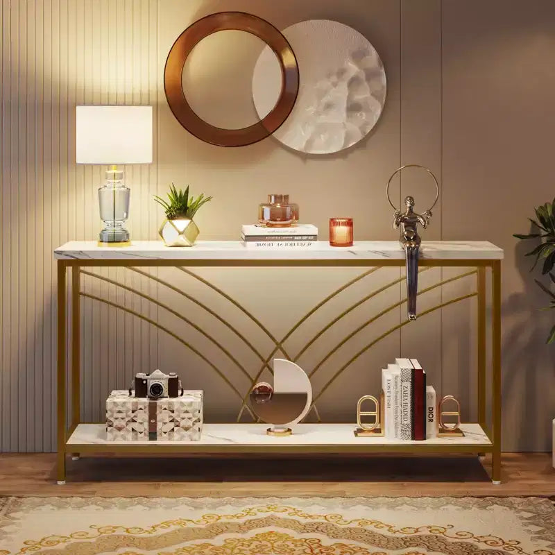 Tavolo console lungo in finto marmo Tribesigns 70,86