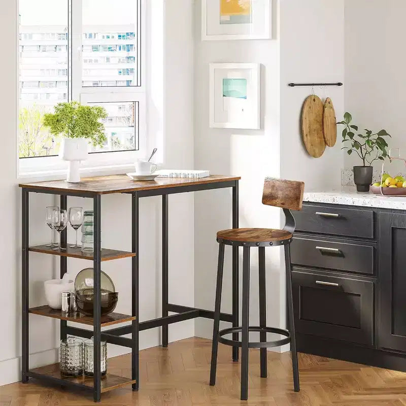 VASAGLE Tavolo da Bar con Robusta Struttura in Metallo, Facile Montaggio, Design Industriale, 60 x 109 x 100 cm, Marrone Rustico