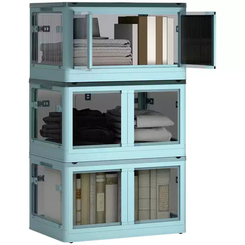 HOMCOM 3 Contenitori a Scomparsa con Coperchio e Ruote, Scatola Pieghevole e Impilabile per Camera da Letto, Soggiorno, Ufficio, 68L