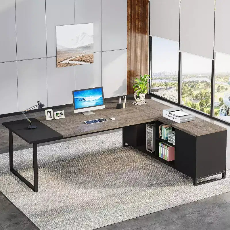 Lantine Scrivania Direzionale a L da 70,8" con Mobile Classificatore da 55"