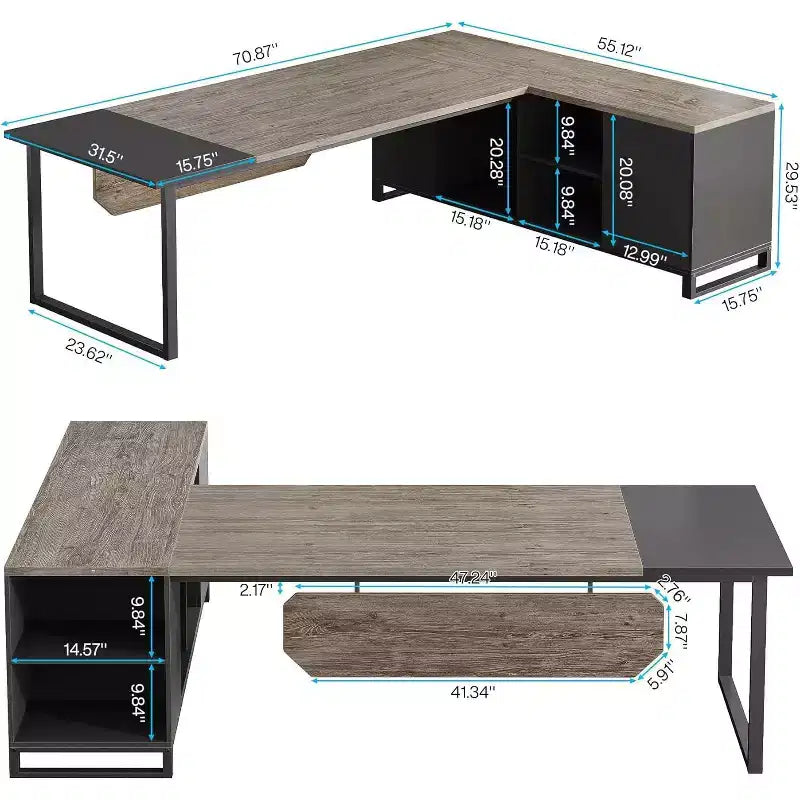 Lantine Scrivania Direzionale a L da 70,8" con Mobile Classificatore da 55"