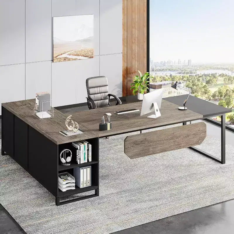 Lantine Scrivania Direzionale a L da 70,8" con Mobile Classificatore da 55"